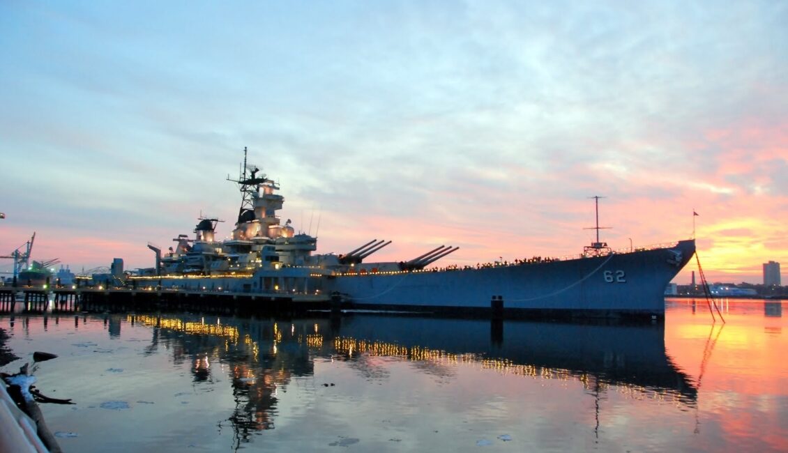 Battleship New Jersey At Sunset
