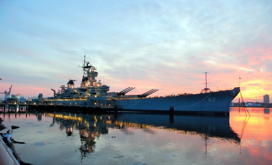 Battleship New Jersey At Sunset